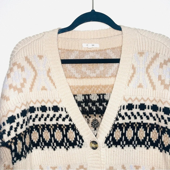 Maurices Cream & Black Fair Isle Button Front Cardigan Sweater Medium Women’s - Picture 2 of 10